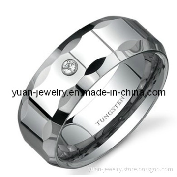 Beveled Faceted Edge White Cubic Zirconia Accent 8mm Comfort Fit Mens Tungsten Wedding Band Ring